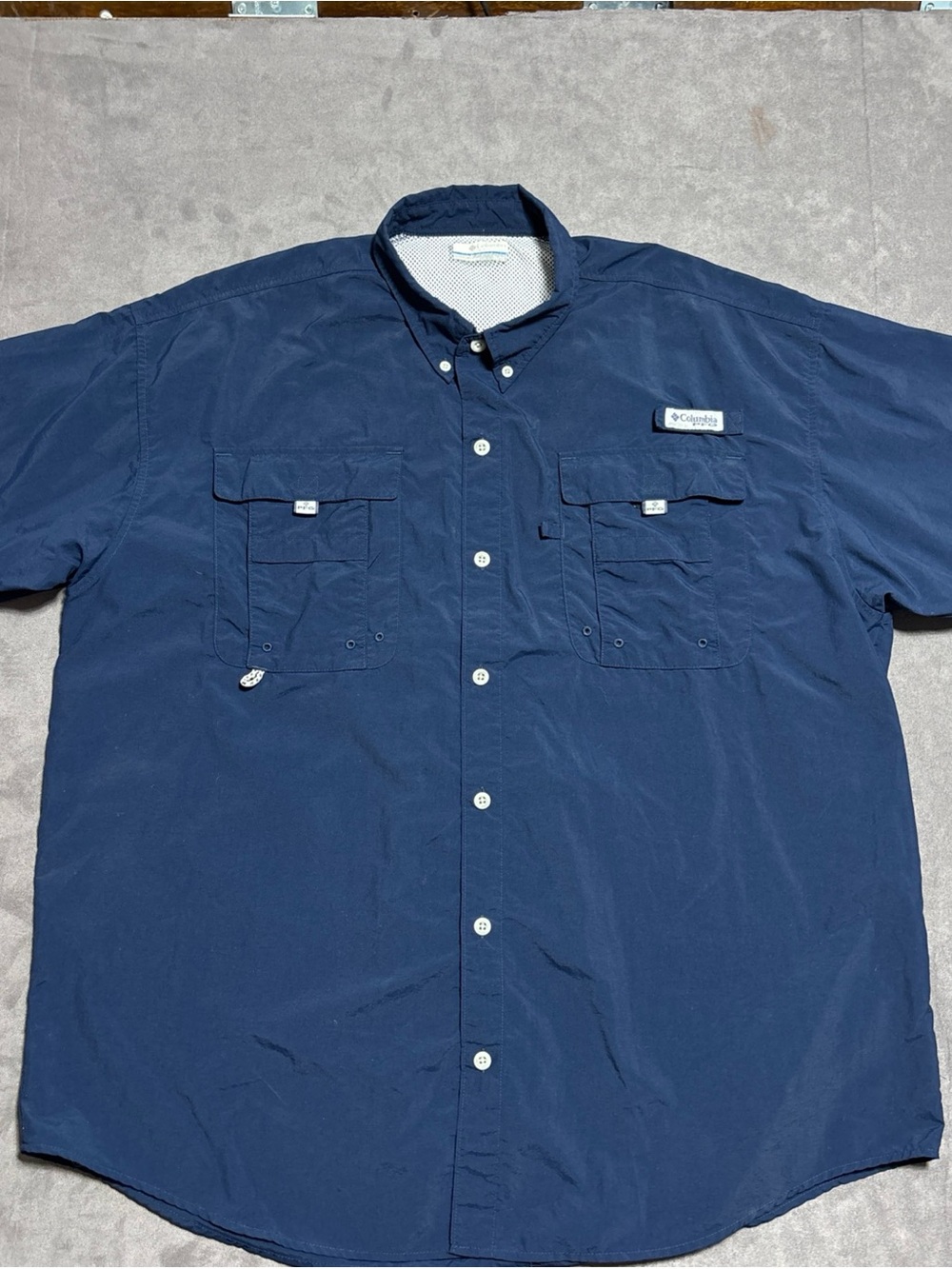 Columbia PFG Vented Fishing Shirt Men XL Navy Blue Short Sleeve Outdoors